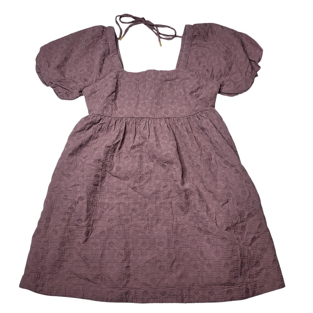 Madewell Floral Quilted Puff Sleeve Mini Dress Purple Jacquard Square Neck Large - Picture 3 of 10